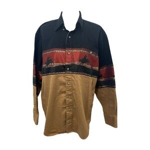Men's Large Western Shirt Wrangler Black and Brown 2004 Rodeo Button-Down